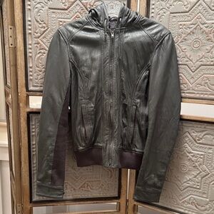 Aqua Dark Gray Leather Jacket